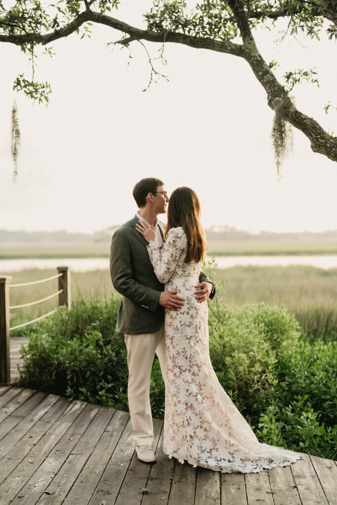 A wedding couple portrait for their rehearsal dinner designed by Matthew Robbins Design at Kiawah Island
