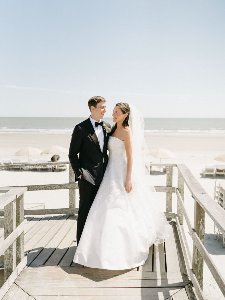 Portrait of a couple at Kiawah Island during their wedding designed by Matthew Robbins